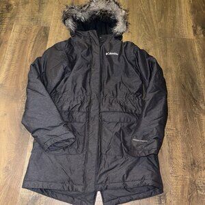 Columbia Girls Youth Large (14/16) Black Fur Hooded Parka Winter Coat